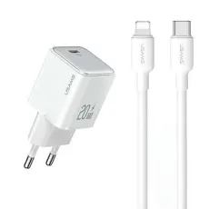 USAMS - USAMS V&auml;ggladdare PD20W + USB-C/Lightning (US-CC183+US-SJ610) - Vit
