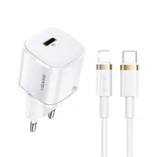 USAMS - USAMS V&auml;ggladdare T36 Mini 20W USB-C/Lightning (US-CC124+SJ484) - Vit