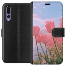 Gustaf - Pl&aring;nboksfodral till Huawei P20 Pro med Rosa Tulpaner