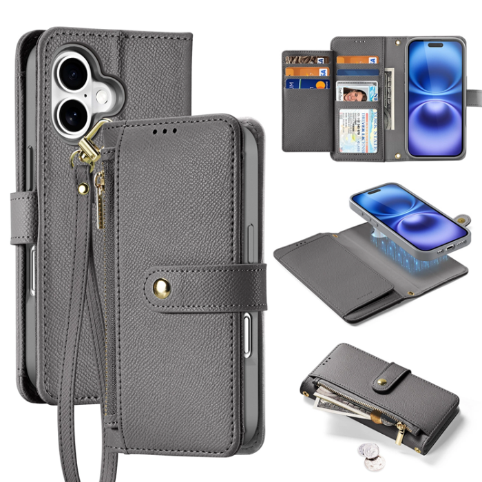 Dux Ducis - Dux Ducis iPhone 16 Plånboksfodral Lawa Läder - Grå