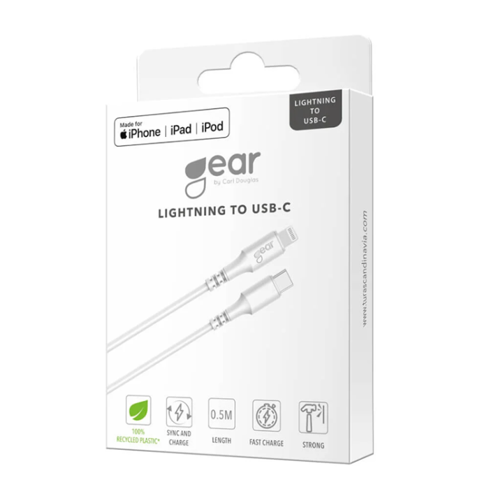 GEAR - Gear USB-C Till Lightning 0.5m Kabel MFI C94 - Vit