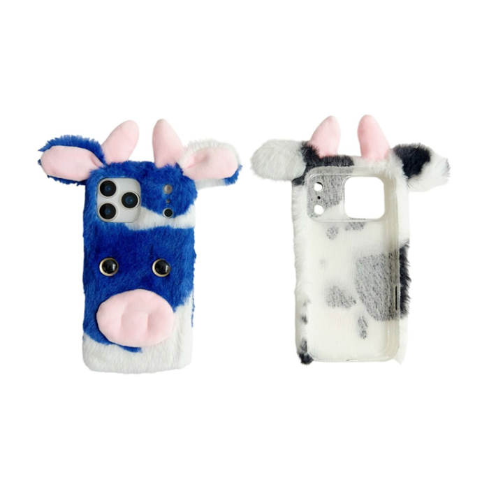 A-One Brand - iPhone 17 Pro Max Mobilskal Fluffy Cute Cow Plush TPU - Svart