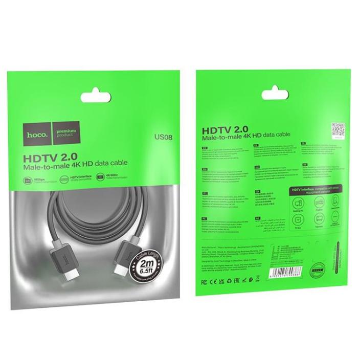 Hoco - Hoco HDMI - HDMI Kabel 2m 2.0 4K/60Hz US08 - Svart