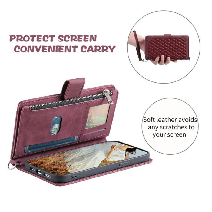OEM - Samsung Galaxy S26 Plånboksfodral Rhombus Stitching Line Konstläder - Vinröd