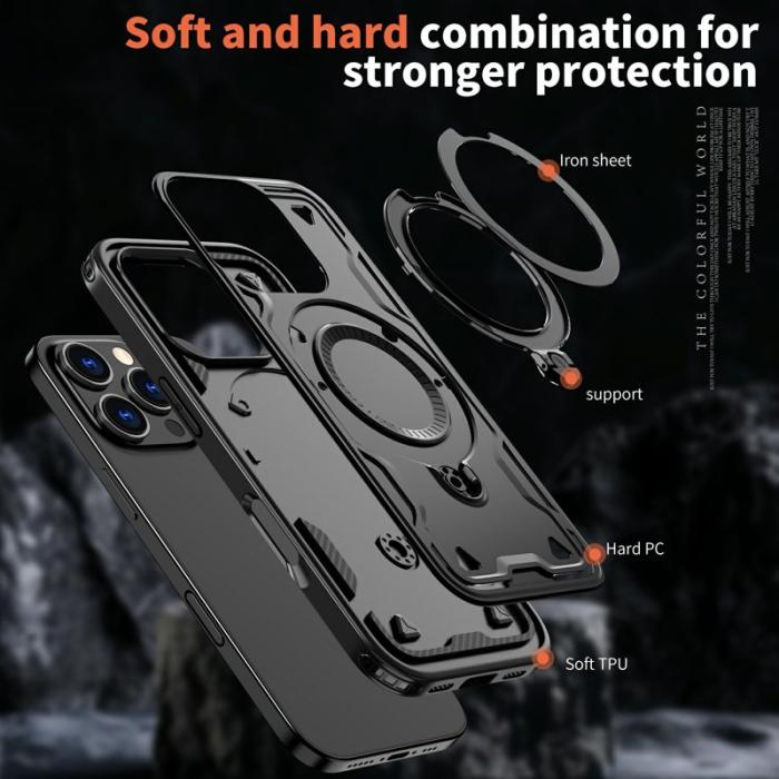 N/A - Mobilskal till iPhone 16 Pro Plast Militärskydd Kickstand - Svart