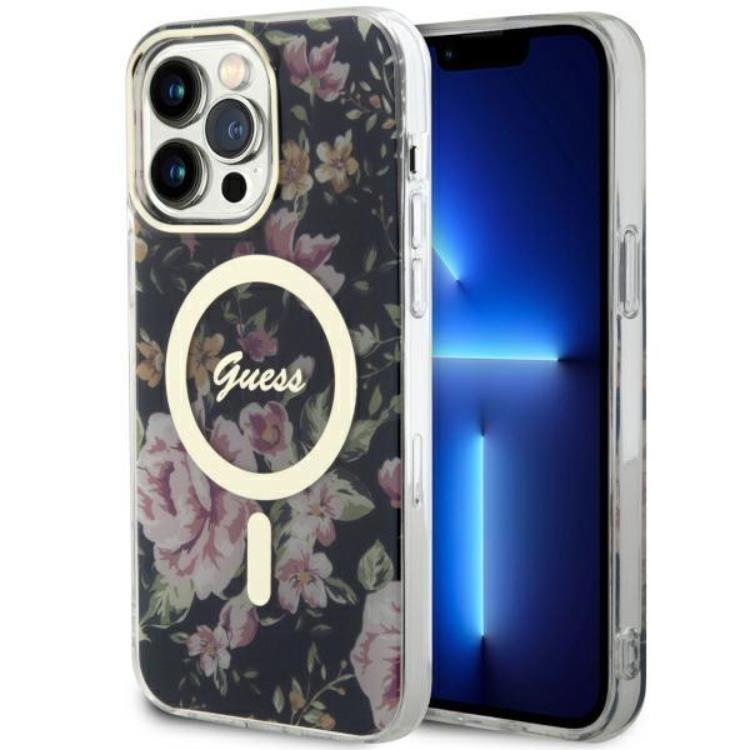 Guess iPhone 14 Pro Max Mobilskal MagSafe Flower - Svart | 2353 | AlltMobil