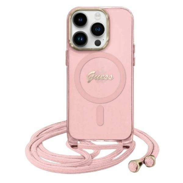 Guess iPhone 16 Mobilskal MagSafe Crossbody Cord Script - Rosa | 2353 | AlltMobil