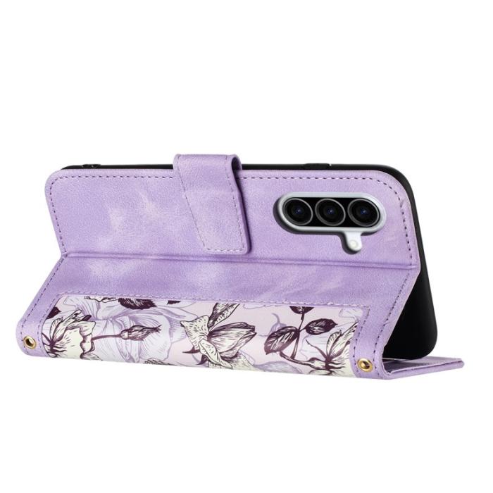 OEM - Samsung Galaxy A57 Fodral KonstLäder Blommönster - Lila
