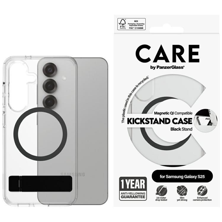 CARE By PanzerGlass Galaxy S25 Mobilskal MagSafe QI Kickstand - Svart | 2353 | AlltMobil