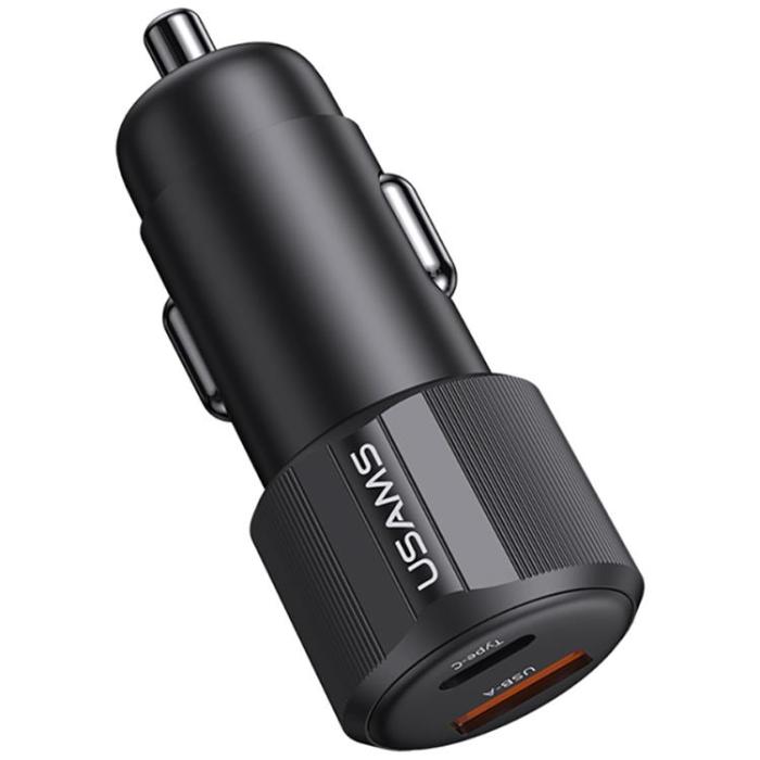 USAMS - USAMS Billaddare 60W 1xUSB-A 1xUSB-C YT - Svart