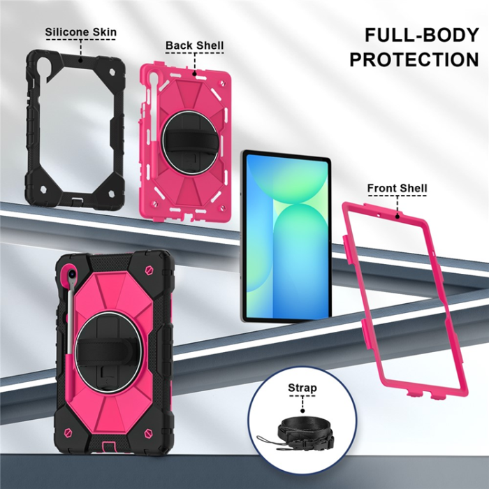 A-One Brand - Galaxy Tab S10 FE/S9 FE/S9 Skal Kickstand med Rem - Svart/Rosé