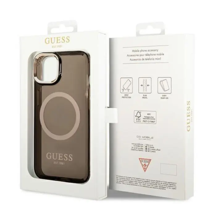 Guess - GUESS iPhone 14 Plus Skal Magsafe Gold Outline Translucent - Svart