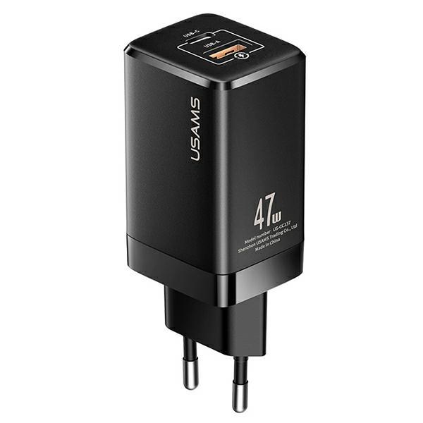 USAMS Väggladdare T41 USB-C+USB GaN 47W PD+QC (US-CC137) – Svart
