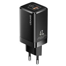 USAMS - USAMS V&auml;ggladdare T41 USB-C+USB GaN 47W PD+QC (US-CC137) &ndash; Svart
