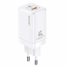 USAMS - USAMS V&auml;ggladdare T41 USB-C+USB GaN 47W PD+QC (US-CC137) &ndash; Vit