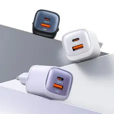 USAMS - USAMS V&auml;ggladdare CC254 30W GaN USB-C/USB-A HC-serien CC254TC03 &ndash; Lila