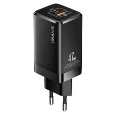 USAMS - USAMS V&auml;ggladdare T41 USB-C+USB GaN 47W PD+QC (US-CC137) &ndash; Svart
