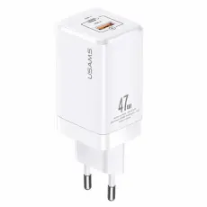 USAMS - USAMS V&auml;ggladdare T41 USB-C+USB GaN 47W PD+QC (US-CC137) &ndash; Vit