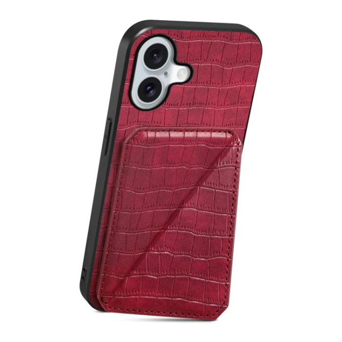 A-One Brand - iPhone 17 Mobilskal Korthållare Crocodile Textured - Rosa