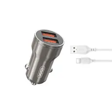 XO - XO Billaddare 2x USB 2.4A + USB-C Kabel CC48 - Grå
