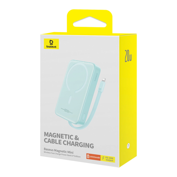 BASEUS - Baseus Magsafe Powerbank 10000mAh 20W Med Built-in Lightning Kabel - Blå