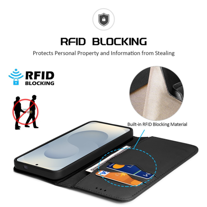 Dux Ducis - Dux Ducis Galaxy S25 Edge Plånboksfodral Äkta Läder Hivo RFID