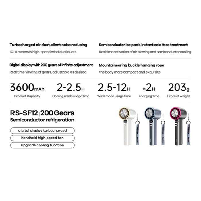 Remax - REMAX Handfläkt Turbo boost med Display RS-SF12 - Mattlila
