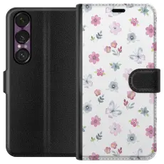 Gustaf - Pl&aring;nboksfodral till Sony Xperia 1 VII med Blommor och fj&auml;rillar