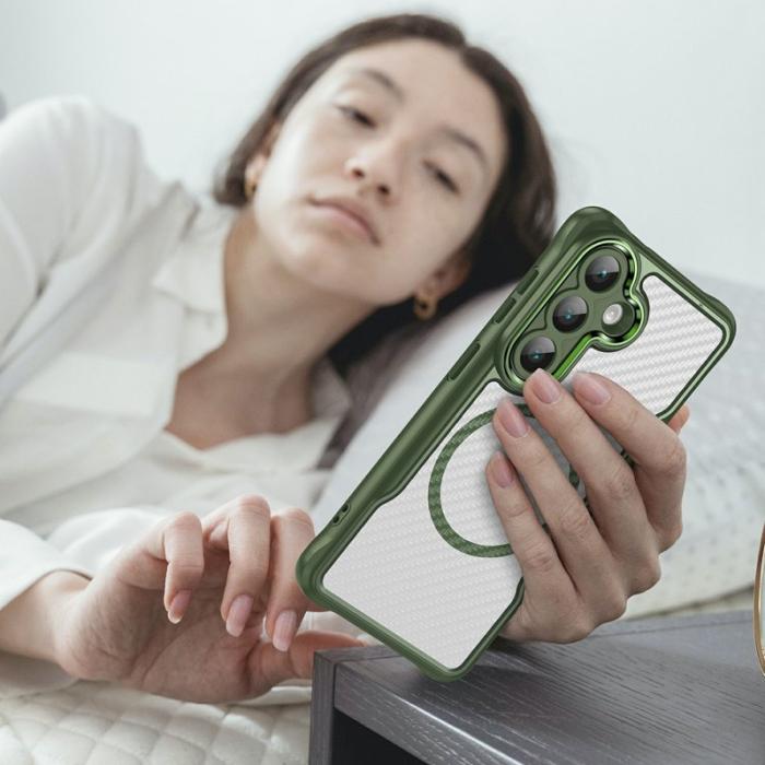 OEM - Mobilskal för Samsung Galaxy S26 Magnetiskt Hybrid Kolfiber - Grön