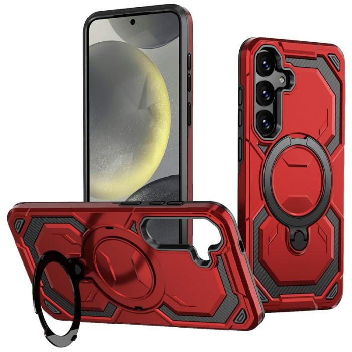 OEM - Mobilskal för Samsung Galaxy S26 Plus Magnetiskt Ring Kickstand PC + TPU - Röd
