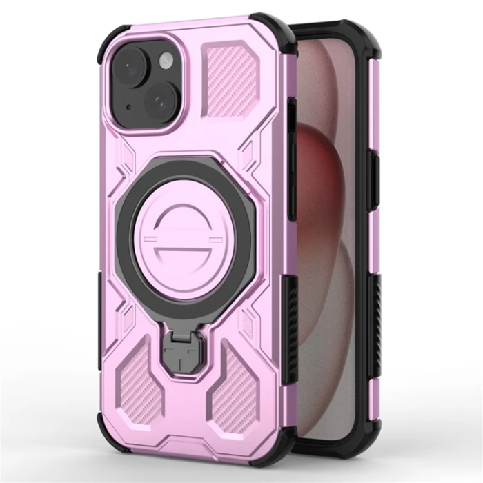 OEM - iPhone 15 Mobilskal Plast Shockproof Med Ställ - Rosa