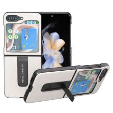 ABEEL - ABEEL Mobilskal till Samsung Galaxy Z Flip5 Kickstand &Auml;kta L&auml;der Gr&aring;