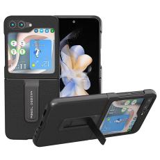 ABEEL - ABEEL Mobilskal till Samsung Galaxy Z Flip5 Kickstand &Auml;kta L&auml;der Svart