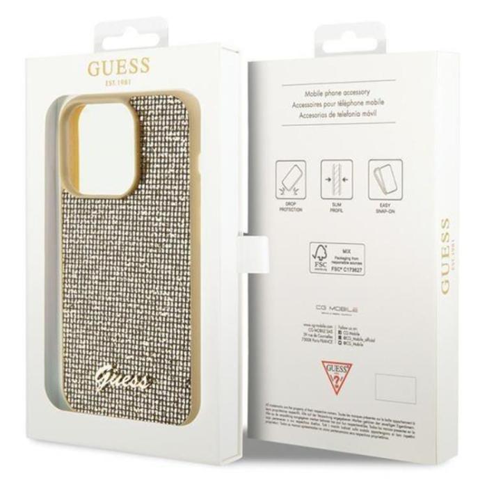 Guess - Guess iPhone 15 Pro Mobilskal Disco Metal Script - Guld