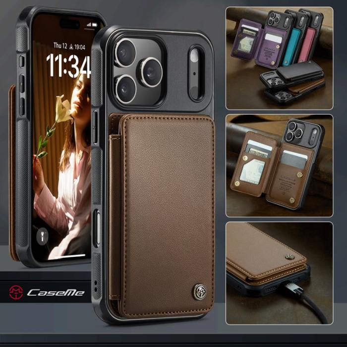 Caseme - CASEME C22 Mobilskal till iPhone 17 Pro med RFID och 5 Kortfack - Brun