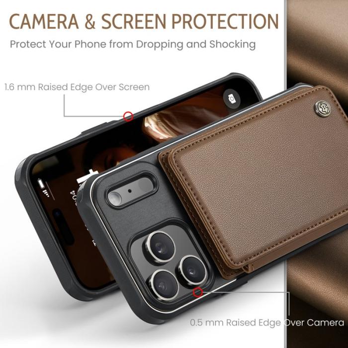 Caseme - CASEME C22 Mobilskal till iPhone 17 Pro med RFID och 5 Kortfack - Brun