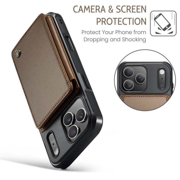 Caseme - CASEME C22 Mobilskal till iPhone 17 Pro med RFID och 5 Kortfack - Brun