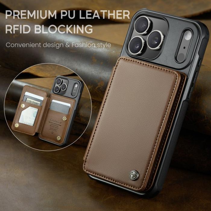 Caseme - CASEME C22 Mobilskal till iPhone 17 Pro med RFID och 5 Kortfack - Brun