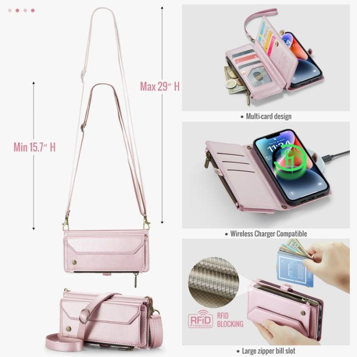 Caseme - CASEME Plånboksfodral Konstläder för iPhone 14 Plus med kortfack - Rosa