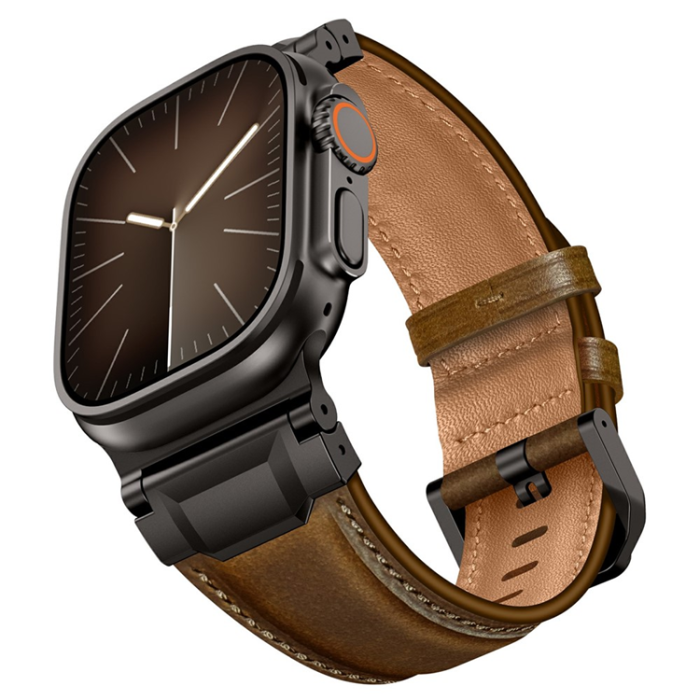 A-One Brand - Apple Watch (42/44/45/46/49mm) Armband Cowhide Läder - Mörkbrun