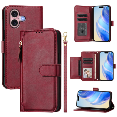 A-One Brand - iPhone 16 Plus Plånboksfodral Zipper Pocket Läder - Röd