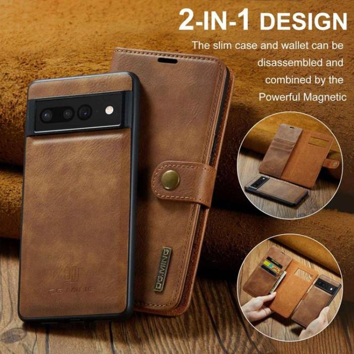 DG.MING - DG.MING Google Pixel 7 Pro Plånboksfodral Detachable 2in1 Äkta läder - Brun
