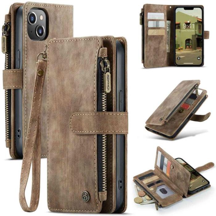 Caseme - CASEME iPhone 14 Plånboksfodral C30 Zipper - Brun