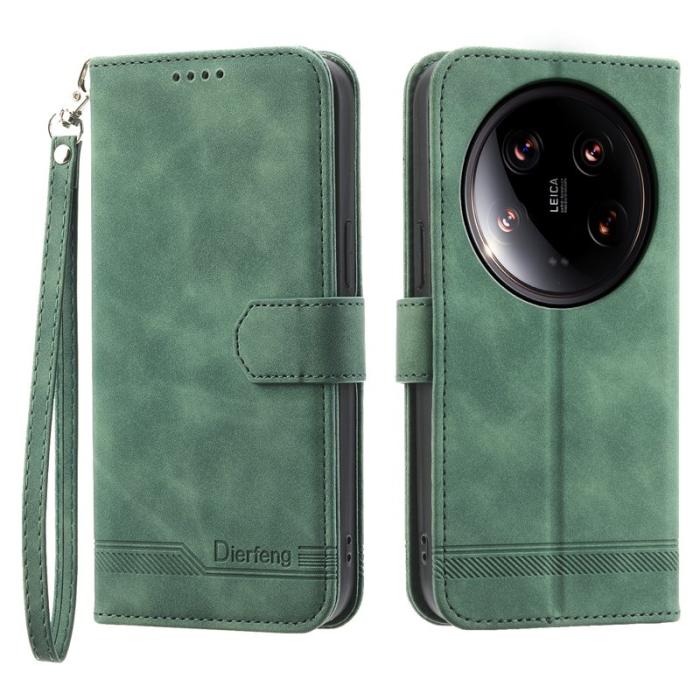 DIERFENG - DIERFENG DF-03 Plånboksfodral för Xiaomi 14 Ultra - Konstläder - Grön