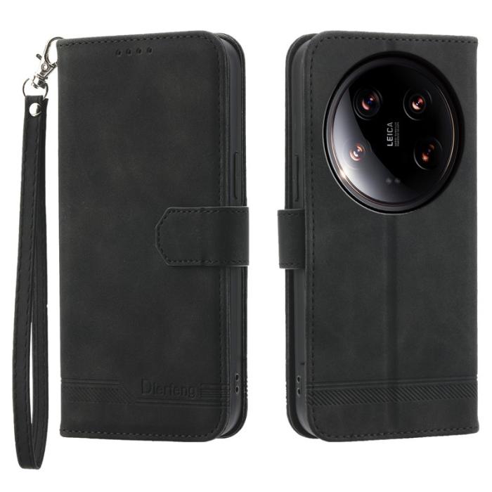 DIERFENG - DIERFENG DF-03 Plånboksfodral för Xiaomi 14 Ultra - Konstläder - Svart
