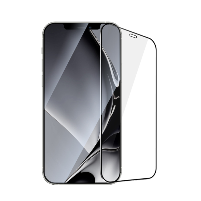 OEM - iPhone 12 Pro Max Härdat Glas Skärmskydd Metall Ram - Svart