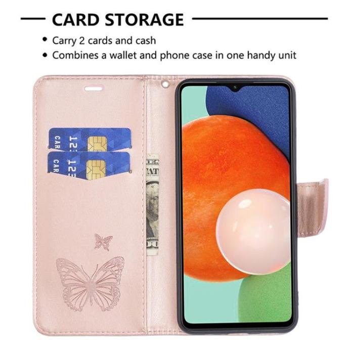 A-One Brand - Butterfly Imprinted Plånboksfodral Galaxy A13 4G - Rosa Guld