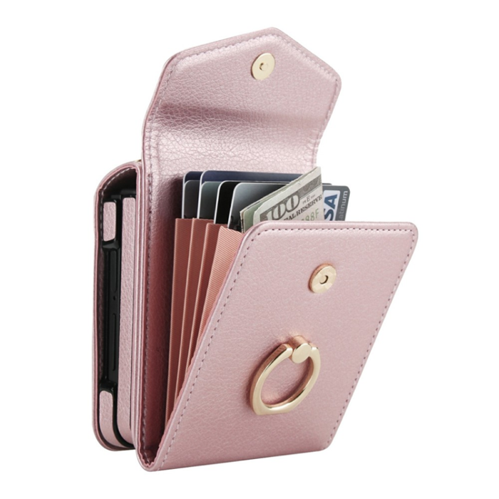 A-One Brand - Galaxy Z Flip7 Plånboksfodral Litchi med Axelrem - Roséguld
