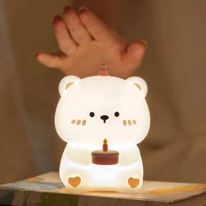 OEM - LED Nattlampa Tryck Birthday Teddy Bear Art Deco - Vit