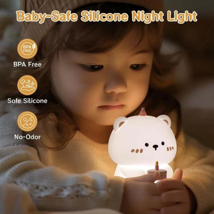 OEM - LED Nattlampa Tryck Birthday Teddy Bear Art Deco - Vit